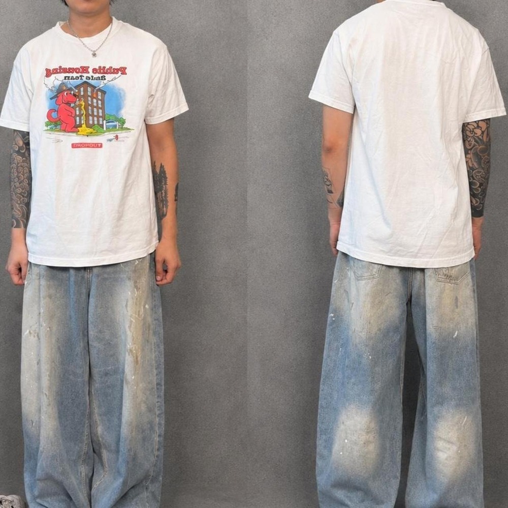 Public Housing Skate Team Graphic Tee White Cartoon Streetwear Shirt Mens L